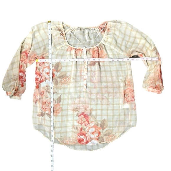 LC Lauren Conrad Cream Striped Floral Sheer Long Sleeve Top - Size Small - Picture 14 of 16